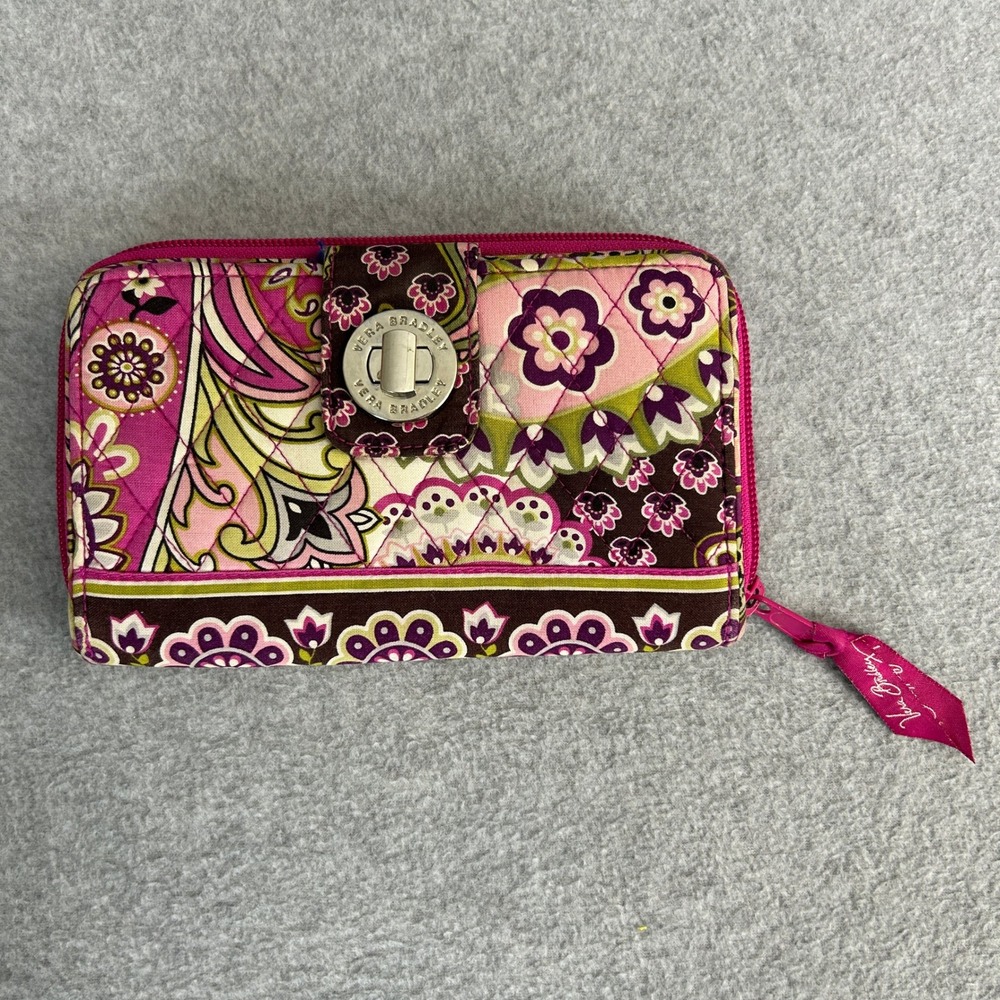 Vera Bradley Turnlock Wallet Pink Purple Paisley Quilted Cotton Womens OS